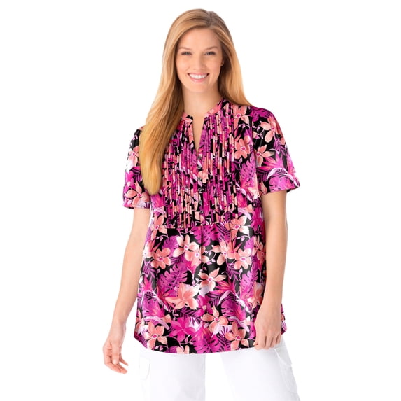 Woman Within Plus Size Pintucked Half-Button Tunic