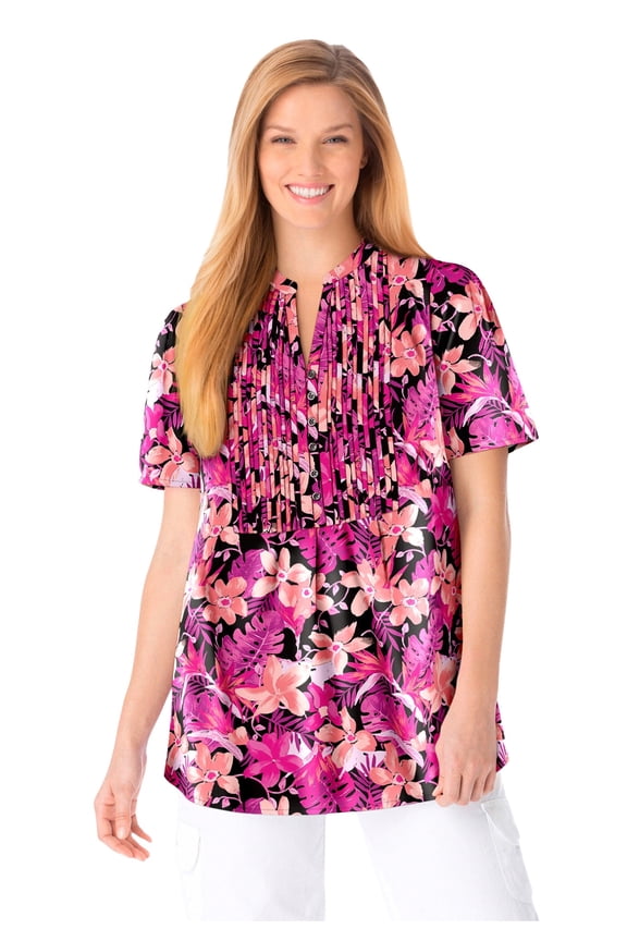 Plus Size Pintucked Half-Button Tunic