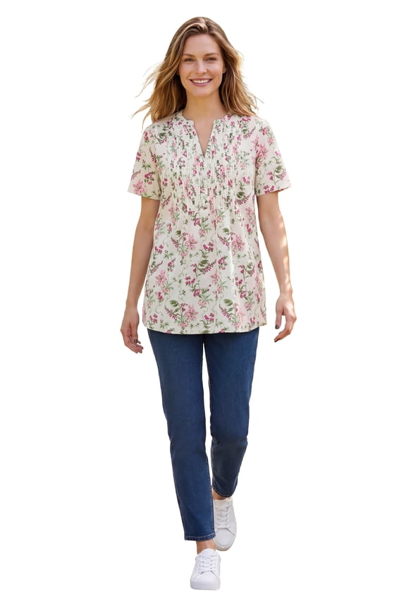 Plus Size Pintucked Half-Button Tunic
