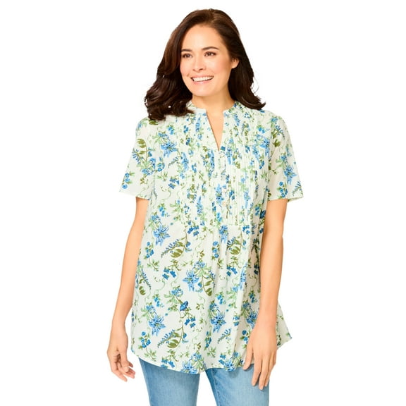 Woman Within Plus Size Pintucked Half-Button Tunic