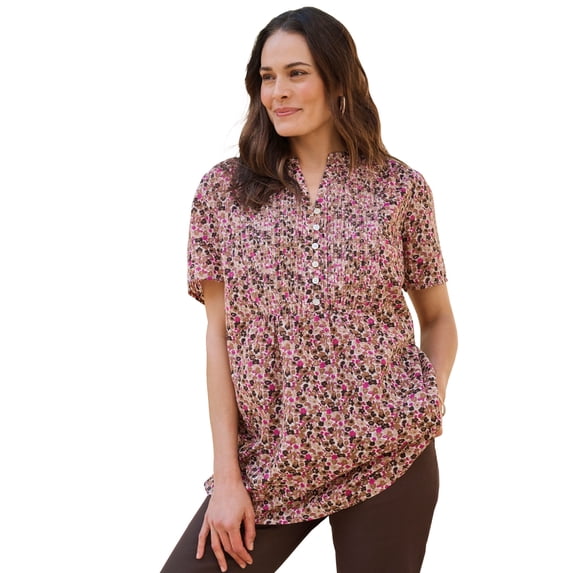 Woman Within Plus Size Pintucked Half-Button Tunic