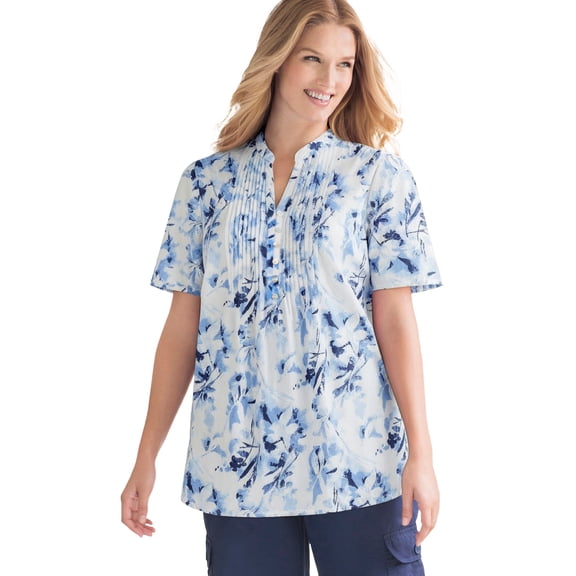 Woman Within Plus Size Pintucked Half-Button Tunic