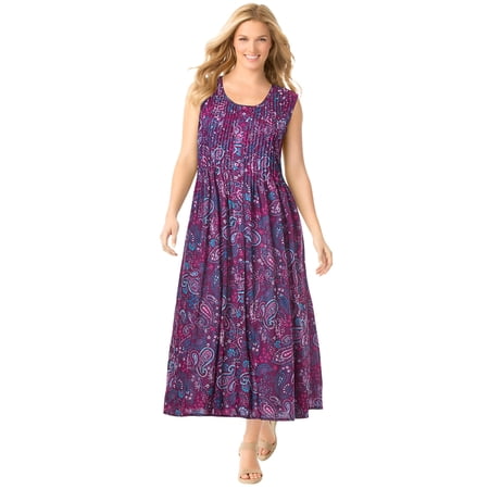Woman Within Plus Size Petite Pintucked Sleeveless Dress