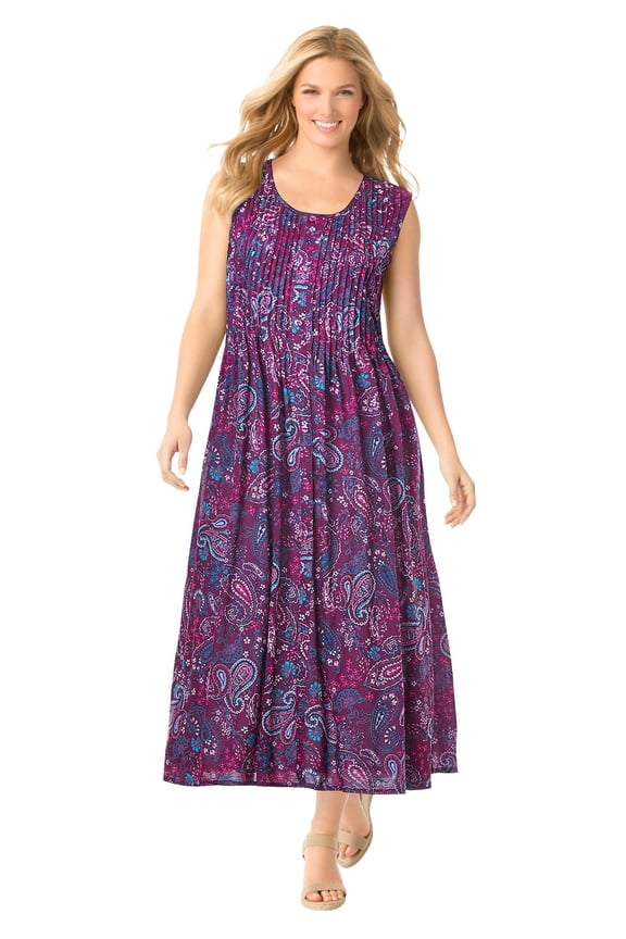 Plus Size Pintucked Sleeveless Dress