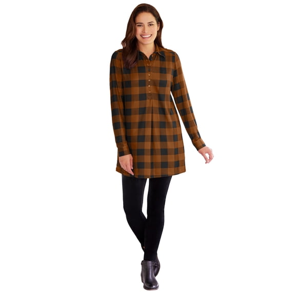 Woman Within Plus Size Plaid Knit Tunic With Collar