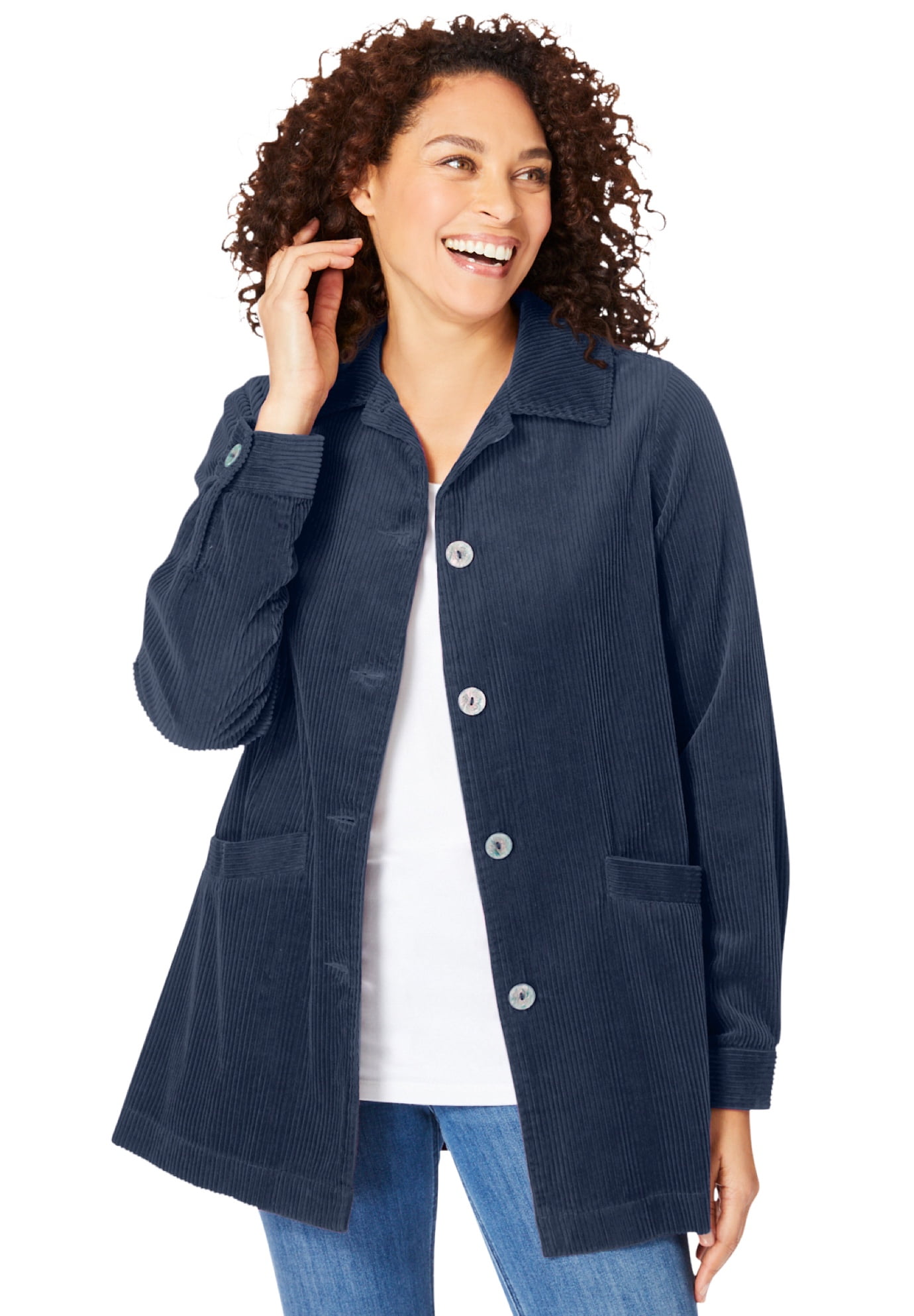 Plus Size Pleat-Back Corduroy Jacket Long Oversized Barn Coat