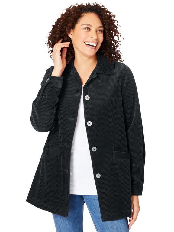Pleat-Back Corduroy Jacket Long Oversized Barn Coat