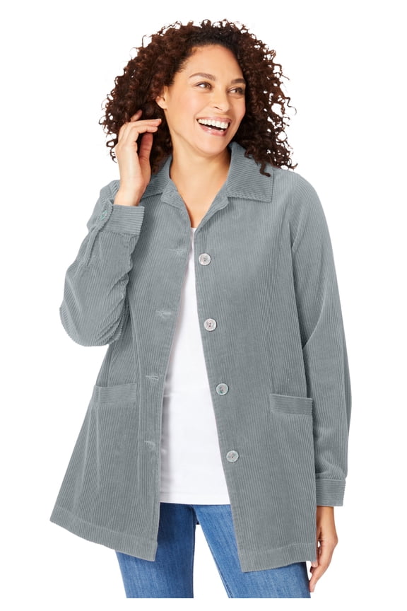 Plus Size Pleat-Back Corduroy Jacket Long Oversized Barn Coat