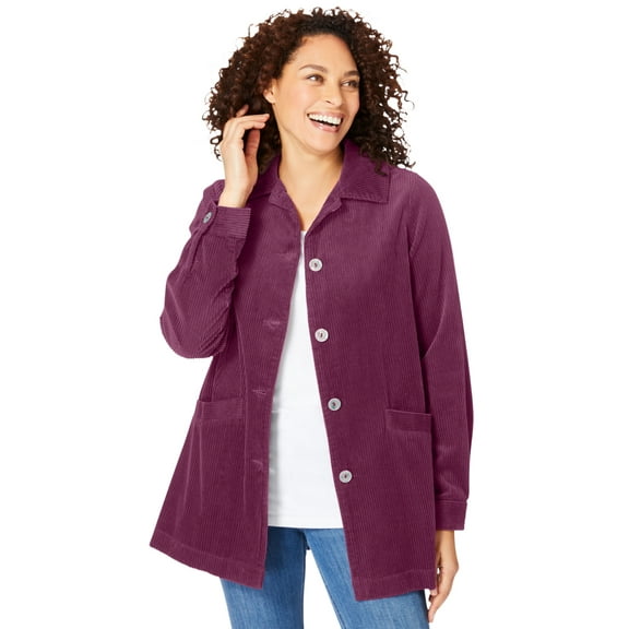 Woman Within Plus Size Pleat-Back Corduroy Jacket Long Oversized Barn Coat