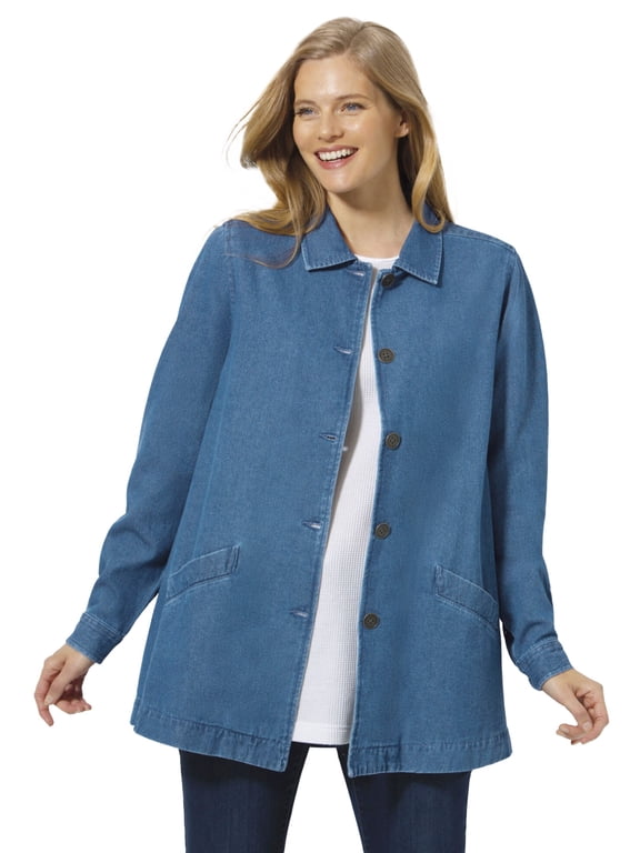 Pleat-Back Denim Jacket Long Oversized Jean Coat