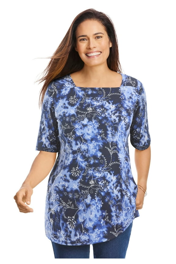 Plus Size Printed Perfect Square-Neck Tee