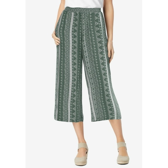 Woman Within Plus Size Pull-On Elastic-Waist Soft Capri