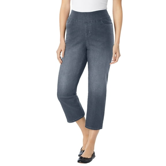 Woman Within Plus Size Pull-On Elastic-Waist Stretch Denim Capri Jeans
