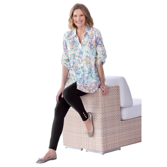 Woman Within Plus Size Rayon Pintucked Effortless Tunic Blouse