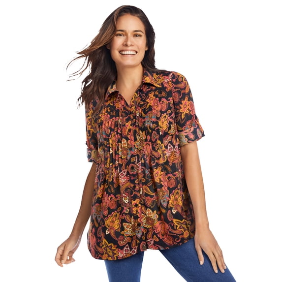 Woman Within Plus Size Rayon 7-Day Pintucked Tunic Blouse