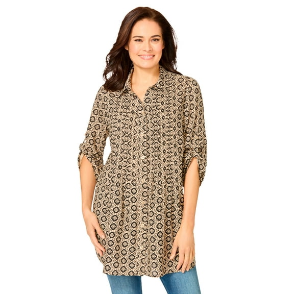 Woman Within Plus Size Rayon 7-Day Pintucked Tunic Blouse