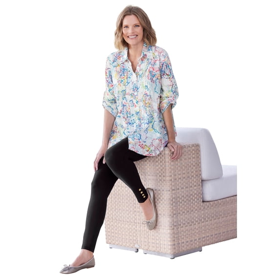 Woman Within Plus Size Rayon Pintucked Effortless Tunic Blouse