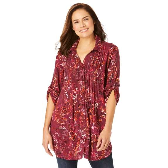 Woman Within Plus Size Rayon Pintucked Effortless Tunic Blouse