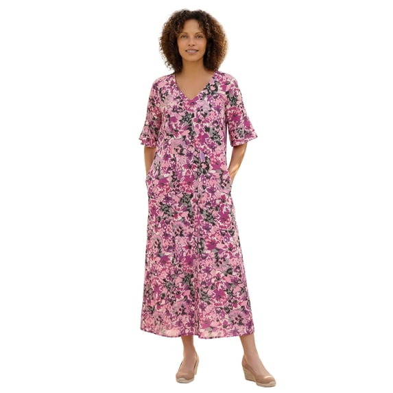 Woman Within Plus Size Ruffle-Sleeve Maxi-Length Dress