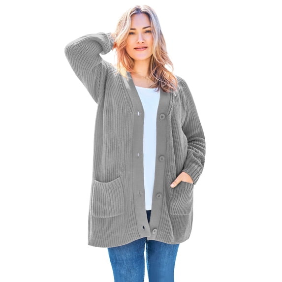 Woman Within Plus Size Shaker Button-Front Cardigan Sweater