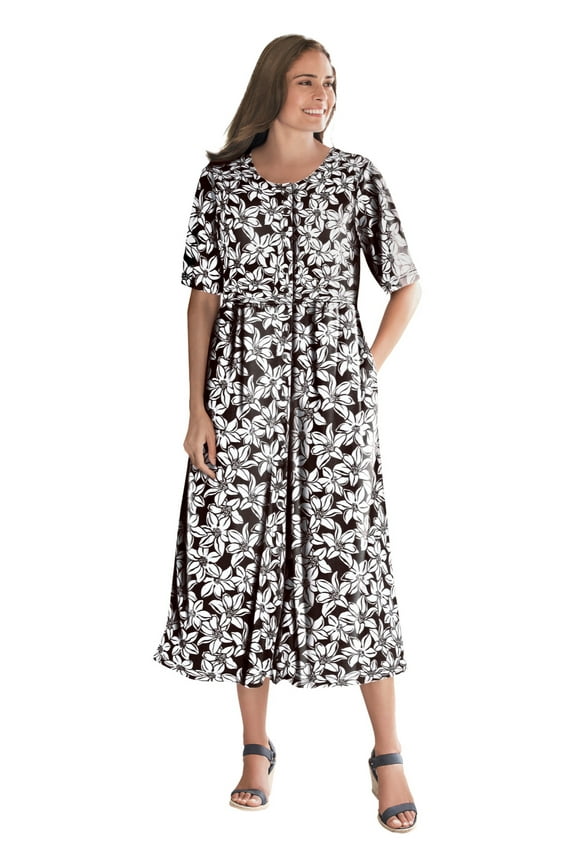 Plus Size Short-Sleeve Button-Front Pocket Dress (Petite Available)