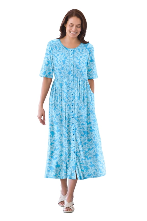 Plus Size Short-Sleeve Button-Front Pocket Dress (Petite Available)