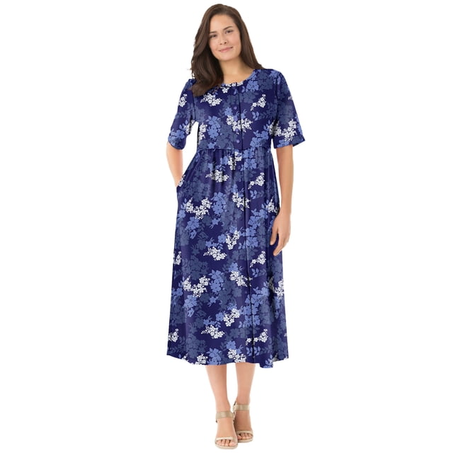 Woman Within Plus Size Short-Sleeve Button-Front Pocket Dress (Petite Available)