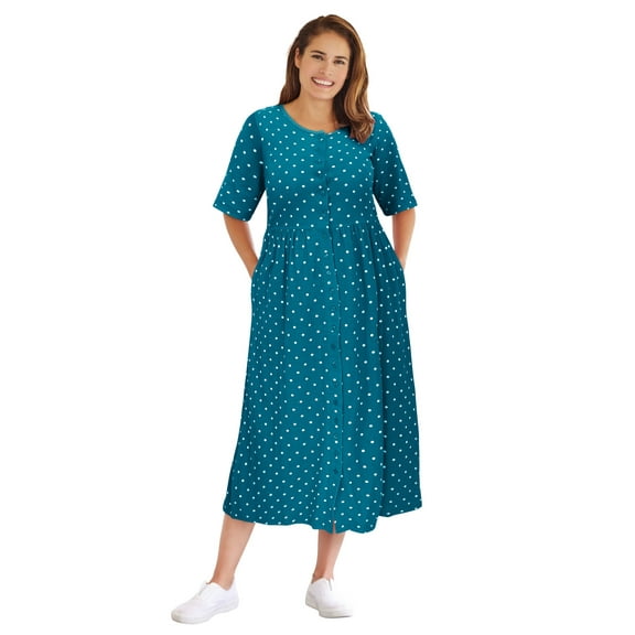 Woman Within Plus Size Short-Sleeve Button-Front Pocket Dress (Petite Available)
