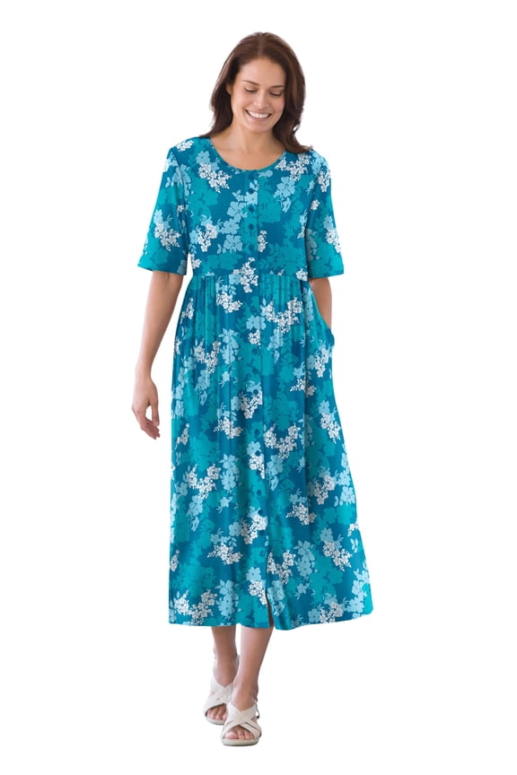 Plus Size Short-Sleeve Button-Front Pocket Dress (Petite Available)