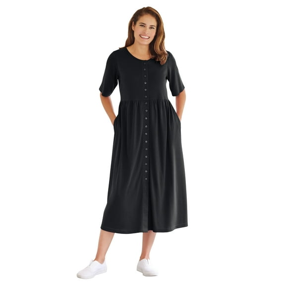 Woman Within Plus Size Short-Sleeve Button-Front Pocket Dress (Petite Available)