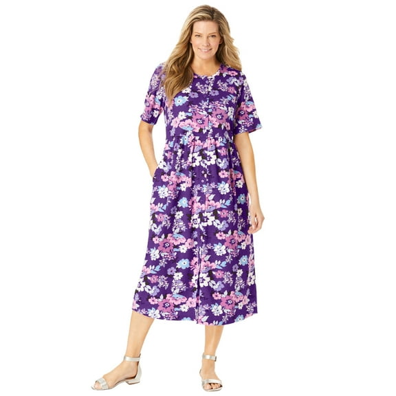 Woman Within Plus Size Short-Sleeve Button-Front Pocket Dress (Petite Available)