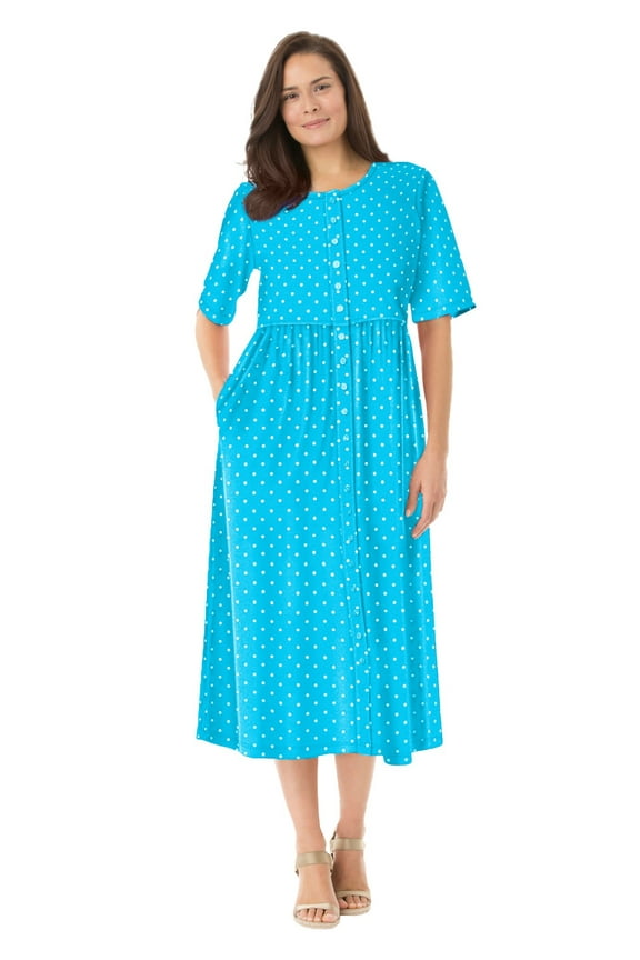 Plus Size Short-Sleeve Button-Front Pocket Dress (Petite Available)