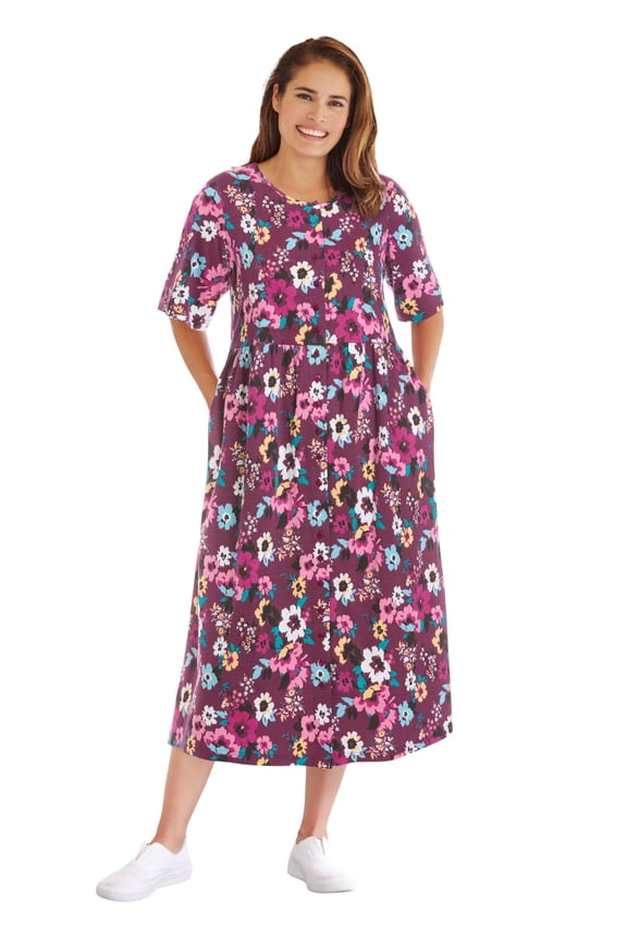 Plus Size Short-Sleeve Button-Front Pocket Dress (Petite Available)