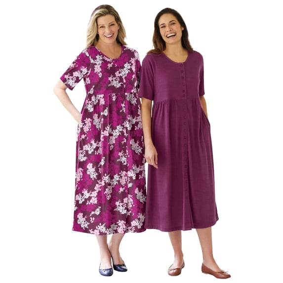 Woman Within Plus Size Short-Sleeve Button-Front Pocket Dress (Petite Available)