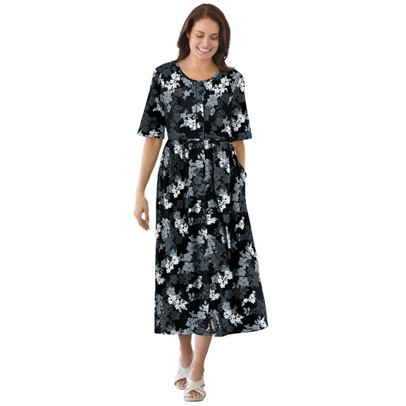 Woman Within Plus Size Short-Sleeve Button-Front Pocket Dress (Petite Available)
