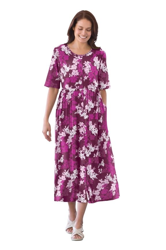 Plus Size Short-Sleeve Button-Front Pocket Dress (Petite Available)