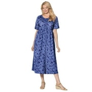 Woman Within Plus Size Button-Front Elbow-Sleeve Knit Dress