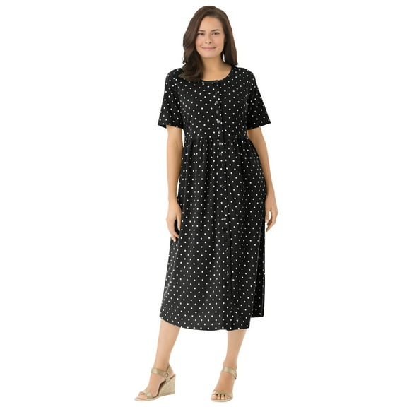Woman Within Plus Size Short-Sleeve Button-Front Pocket Dress (Petite Available)