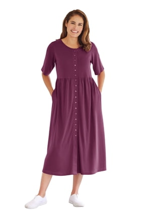 Plus Size Petite Button-Front Elbow-Sleeve Knit Dress