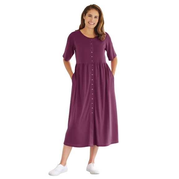 Woman Within Plus Size Short-Sleeve Button-Front Pocket Dress (Petite Available)