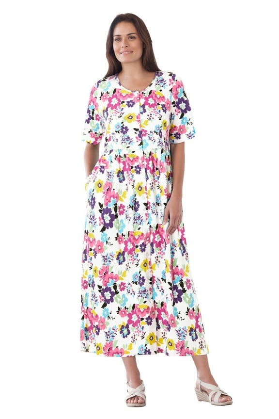 Plus Size Short-Sleeve Button-Front Pocket Dress (Petite Available)