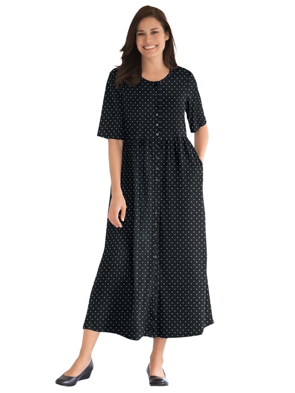 Plus Size Petite Button-Front Elbow-Sleeve Knit Dress