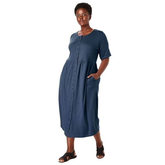 Woman Within Plus Size Short-Sleeve Button-Front Pocket Dress (Petite Available)