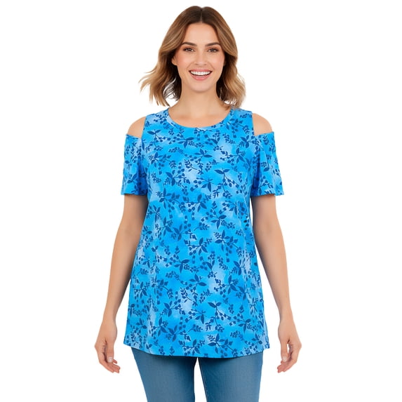 Woman Within Plus Size Short-Sleeve Cold-Shoulder Tee