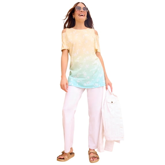 Woman Within Plus Size Short-Sleeve Cold-Shoulder Tee