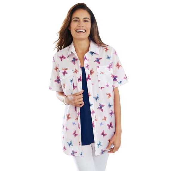 Woman Within Plus Size Relaxed Fit Cotton Camp Shirt
