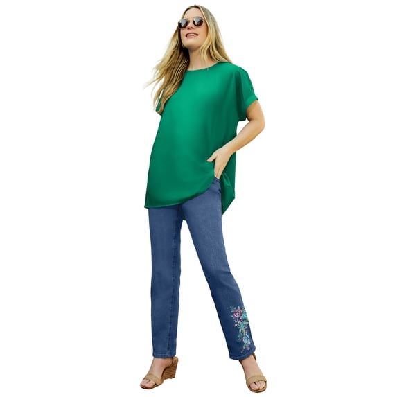 Woman Within Plus Size Short Sleeve Dolman Button Blouse
