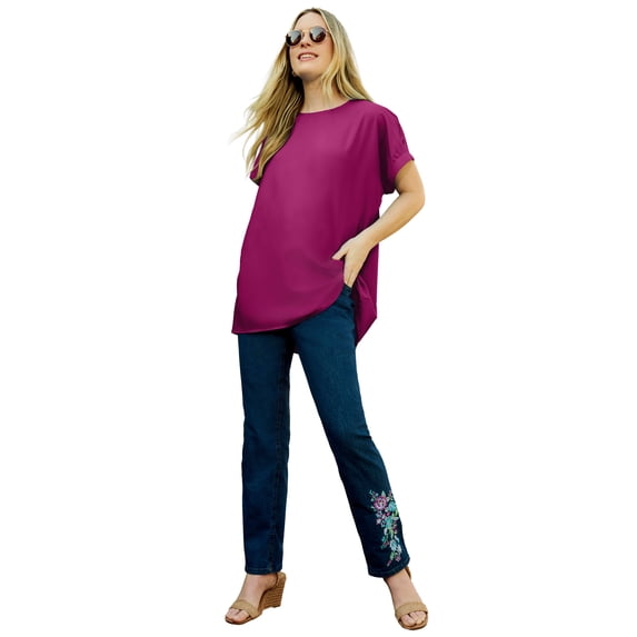 Woman Within Plus Size Short Sleeve Dolman Button Blouse