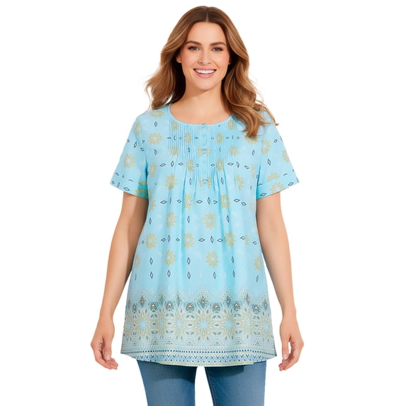 Woman Within Plus Size Short-Sleeve Pintucked Henley Tunic