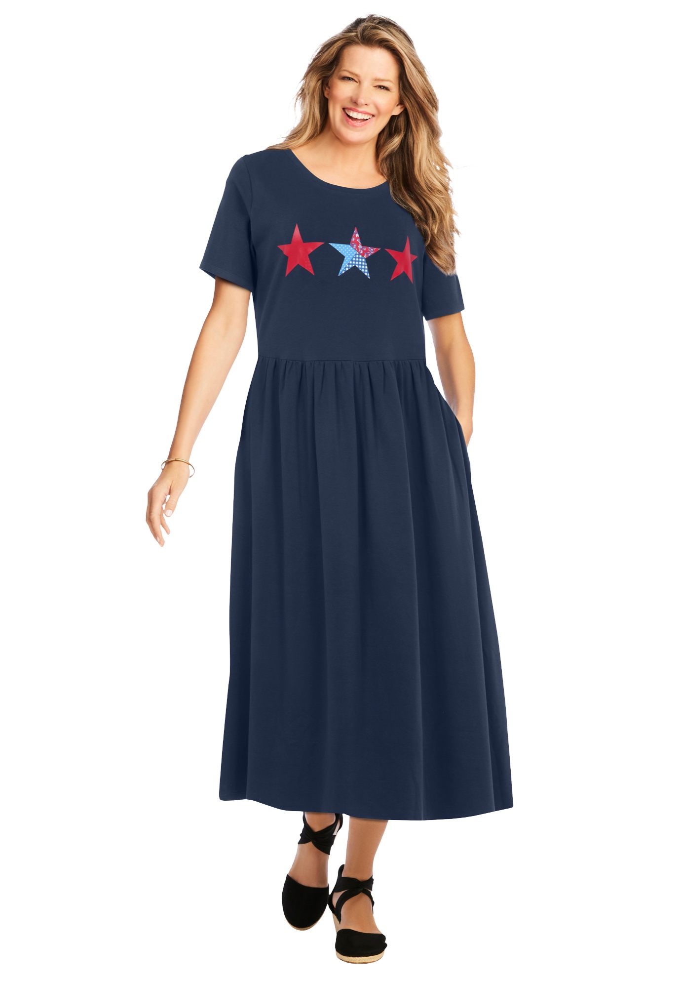 Woman Within Plus Size Short-Sleeve Scoopneck Empire Waist Dress - Walmart.com Woman Within Plus Size Short-Sleeve Scoopneck Empire Waist Dress - Walmart.com